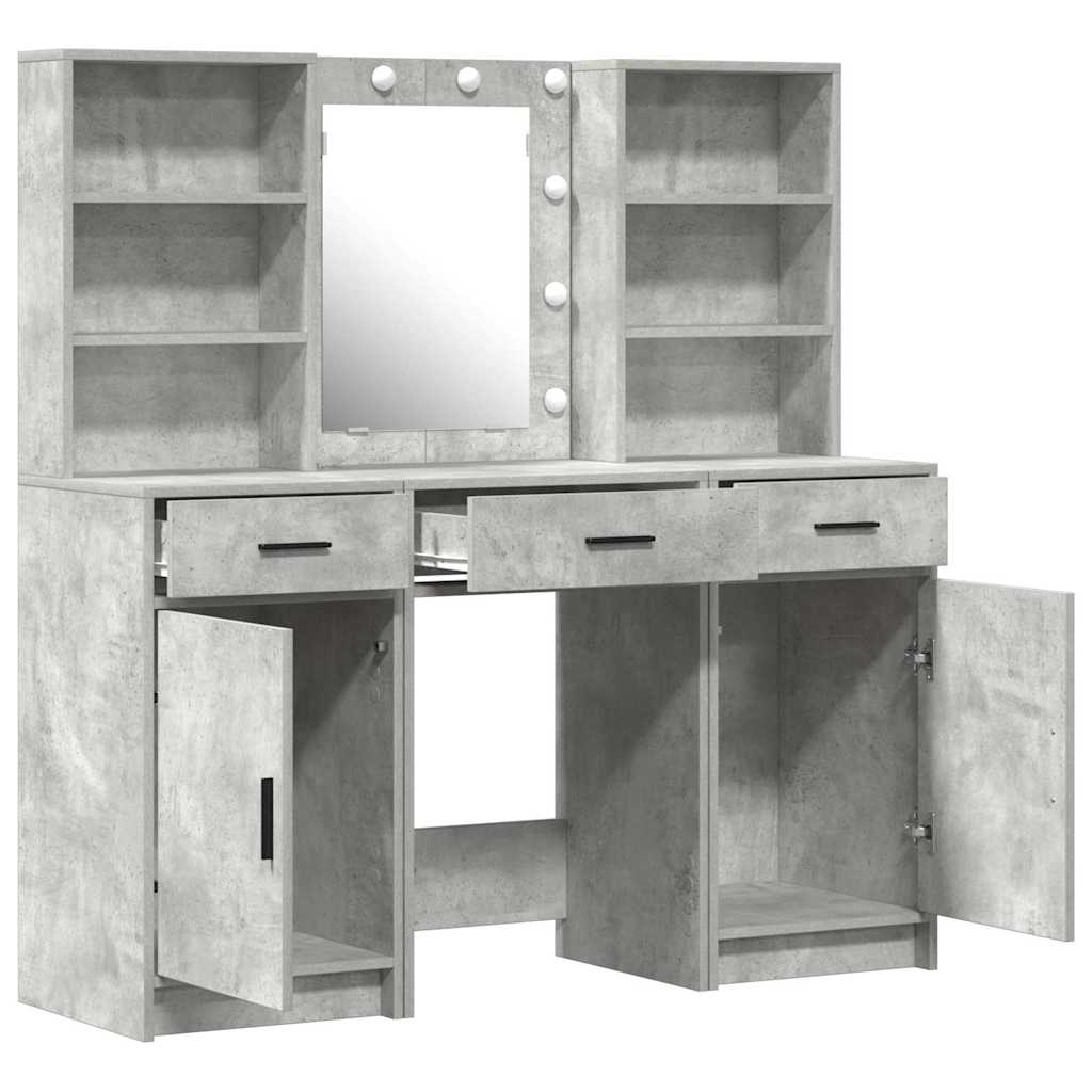 Schminktischset mit LED mit Schubladen 3 pcs Weiß Holzwerkstoff
