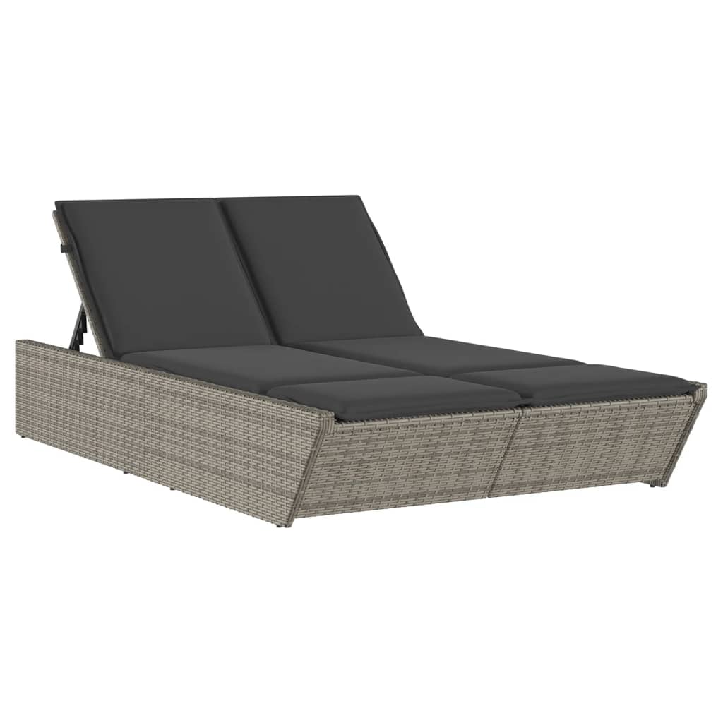 Doppel-Sonnenliege mit Kissen Schwarz Poly Rattan