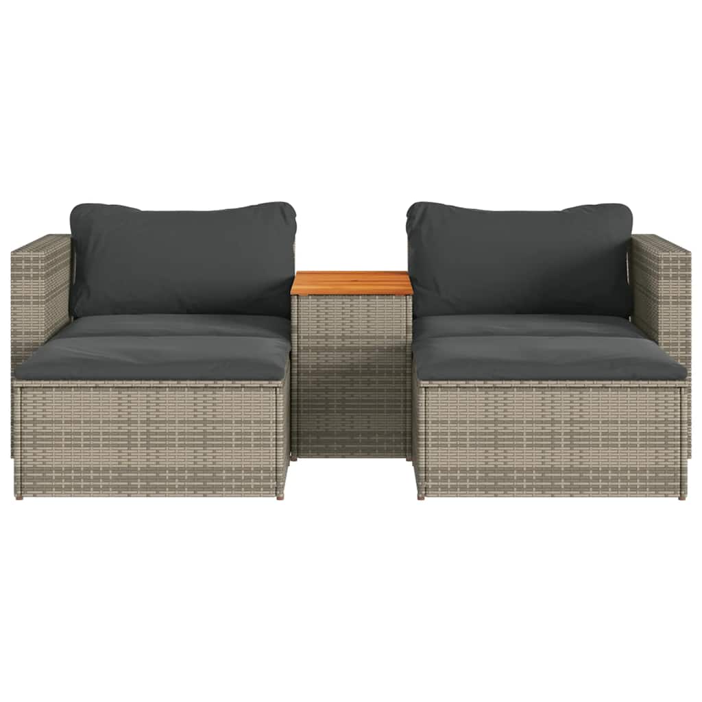 5tlg. Garten-Sofagarnitur mit Kissen Schwarz Poly Rattan Akazie