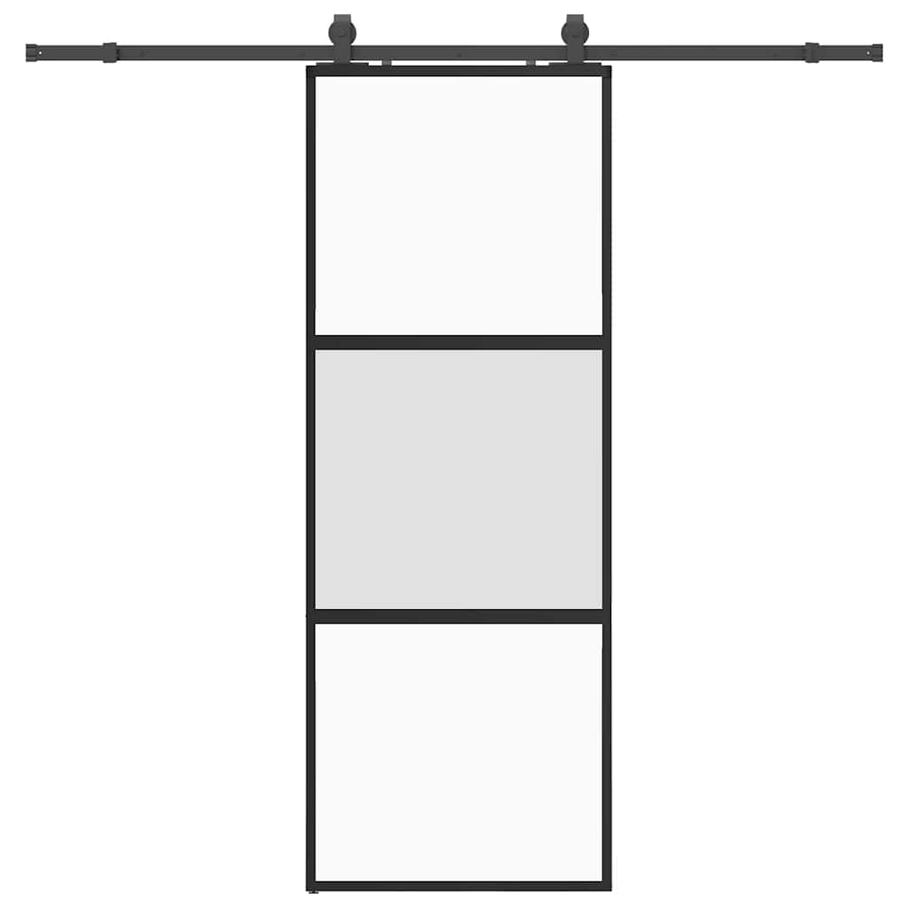 Schiebetür mit Beschlag Schwarz 76x205 cm Hartglas