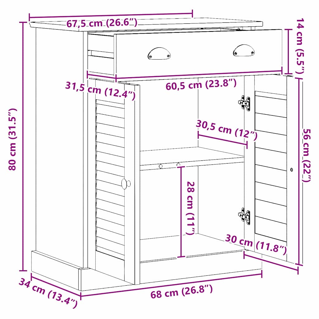 Badezimmerschrank VIGO Braun und Honigbraun 68 x 34 x 80 cm