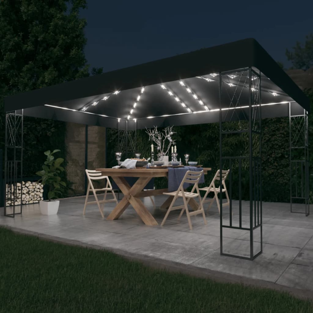 Pavillon mit LED-Lichterkette 3x3 m Creme Stoff
