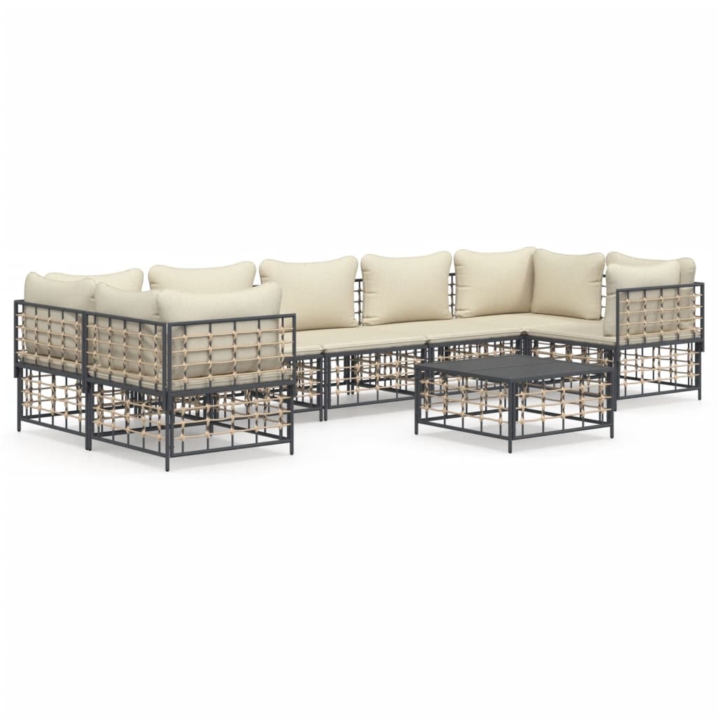 7-tlg. Garten-Lounge-Set mit Kissen Anthrazit Poly Rattan