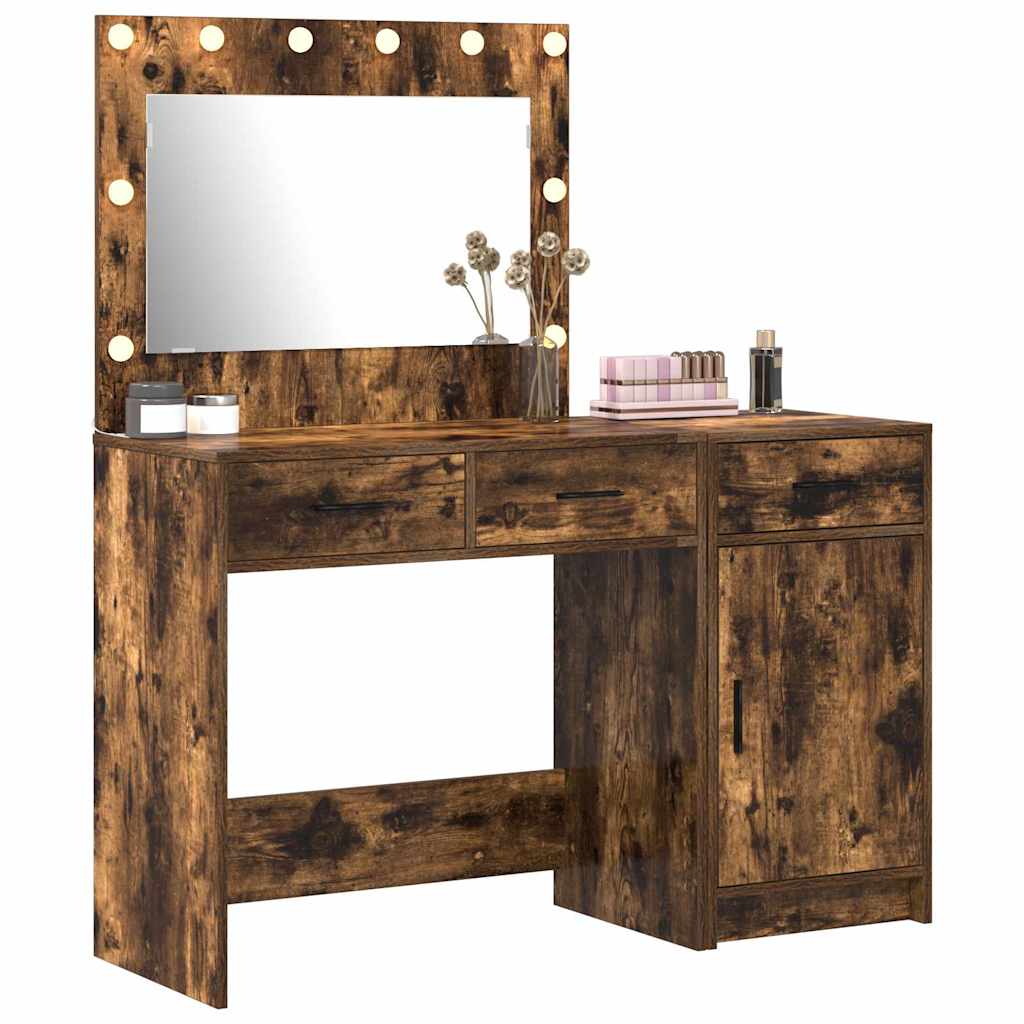 Schminktisch mit Spiegelbeleuchtung 2 pcs Weiß Holzwerkstoff