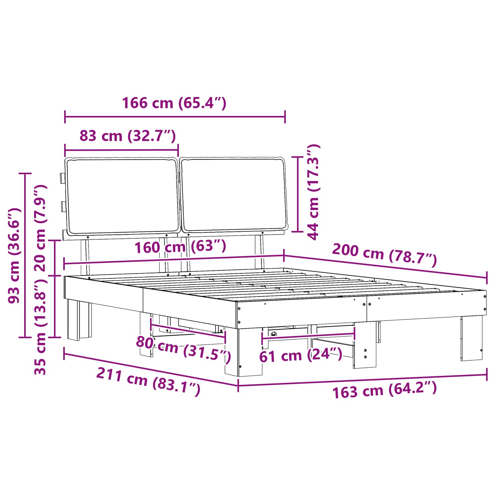Bettgestell mit gepolstertem Kopfteil Hellgrau 200 x 200 cm