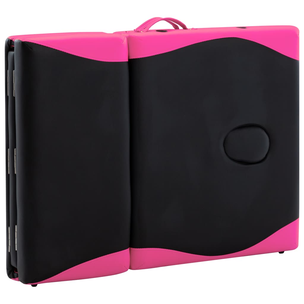 Massageliege Klappbar 4-Zonen Aluminiumgestell Schwarz und Rosa