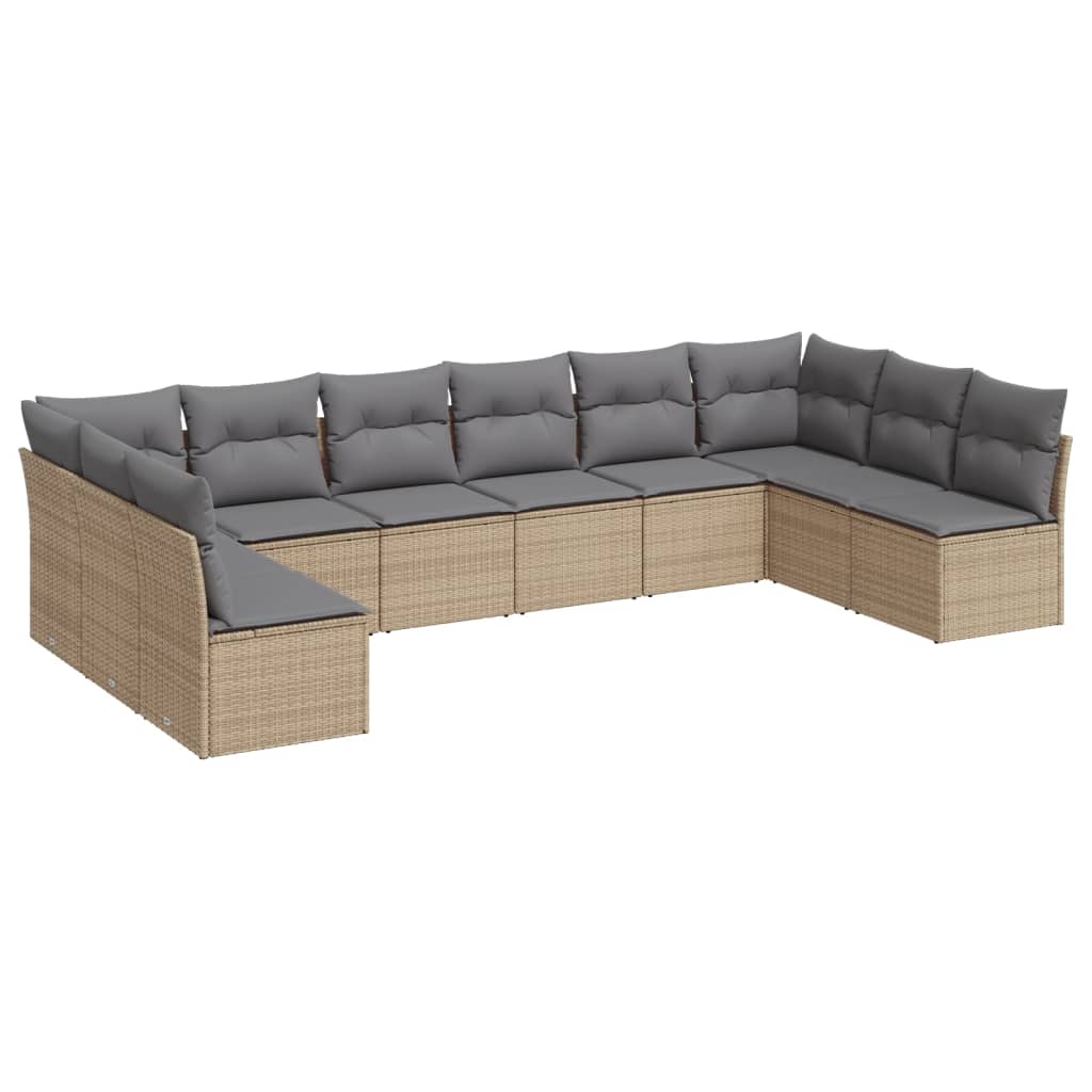 10-tlg. Garten-Sofagarnitur mit Kissen Schwarz Poly Rattan
