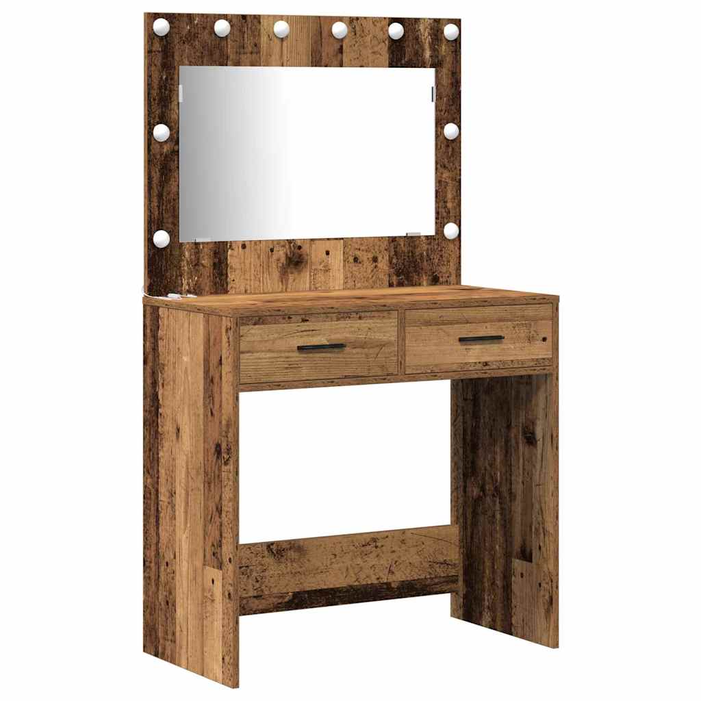 Schminktisch mit Spiegelbeleuchtung 2 pcs Weiß Holzwerkstoff