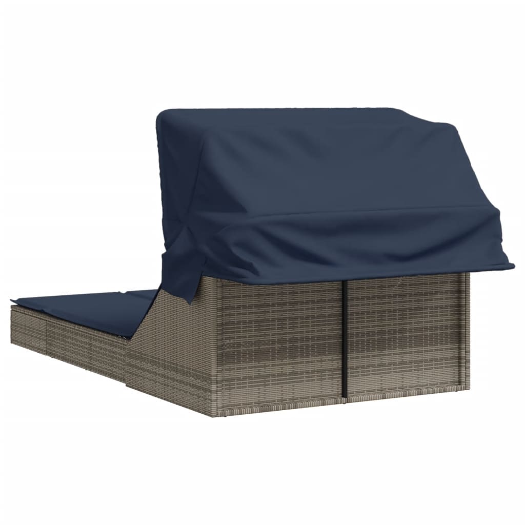 Doppelte Sonnenliege mit Kissen Braun Poly Rattan