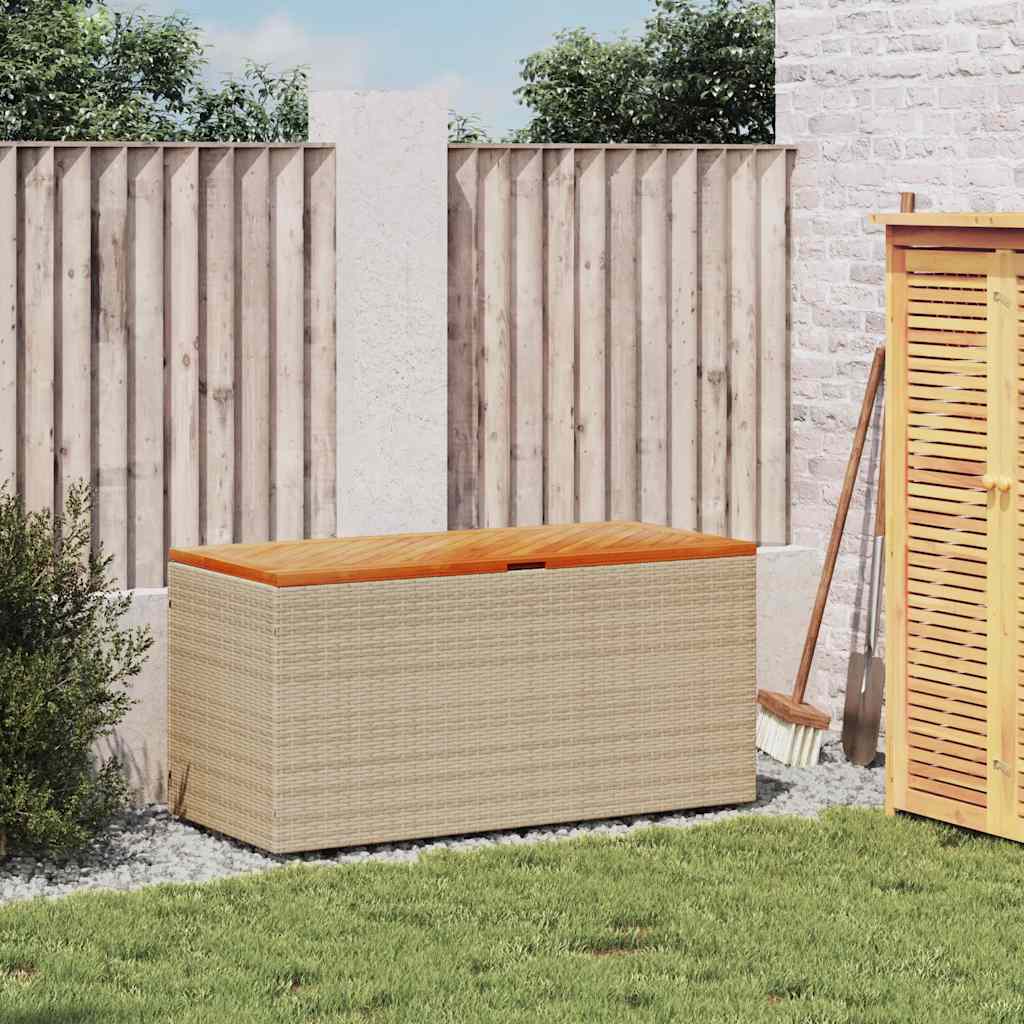 Gartentruhe Schwarz 110x50x54 cm Poly Rattan Akazienholz
