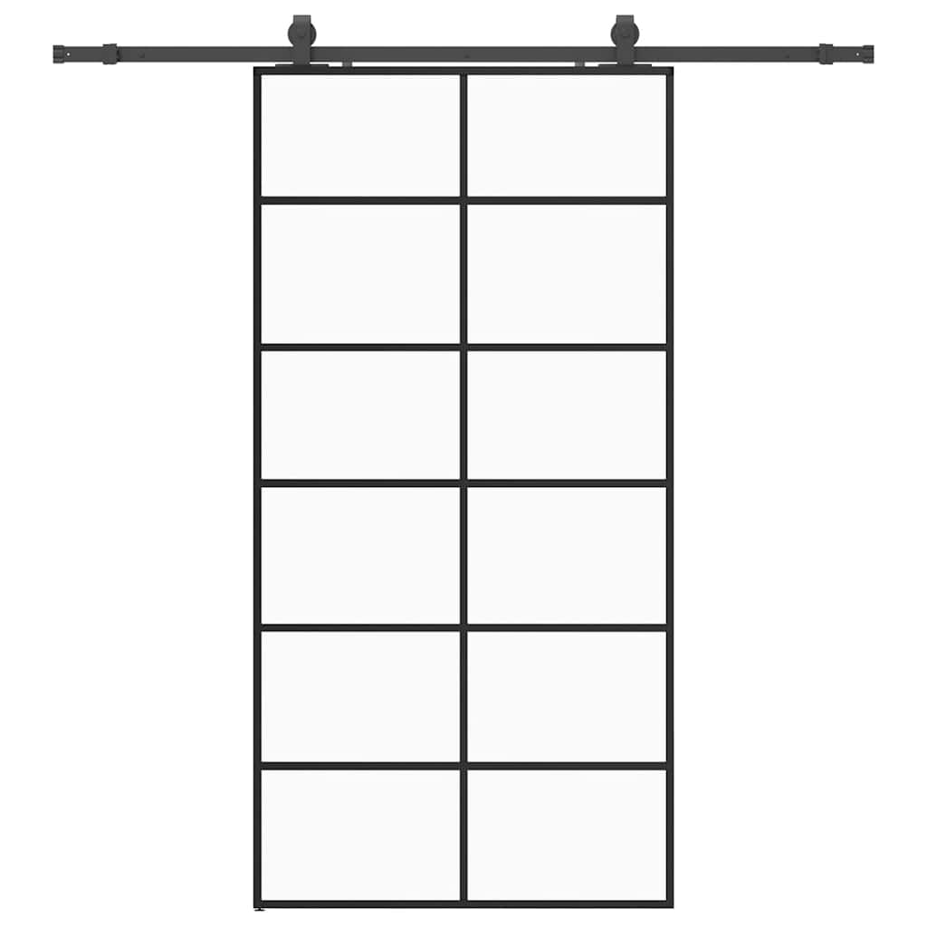 Schiebetür mit Beschlag Schwarz 76x205 cm ESG-Glas
