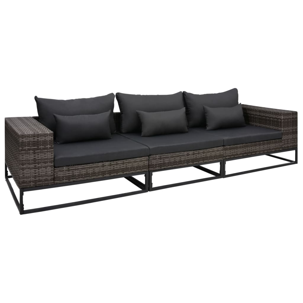 5-tlg. Garten-Sofagarnitur mit Auflagen Poly Rattan Grau