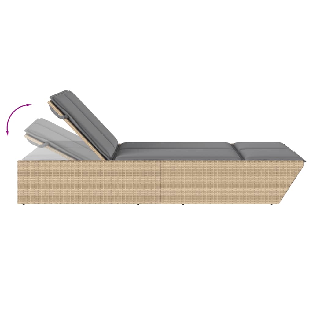Doppel-Sonnenliege mit Kissen Schwarz Poly Rattan