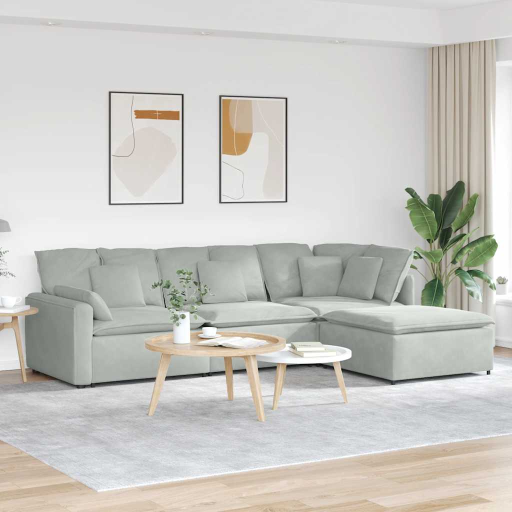 Modulares Sofa mit Fußhocker Kissen Samt Blau