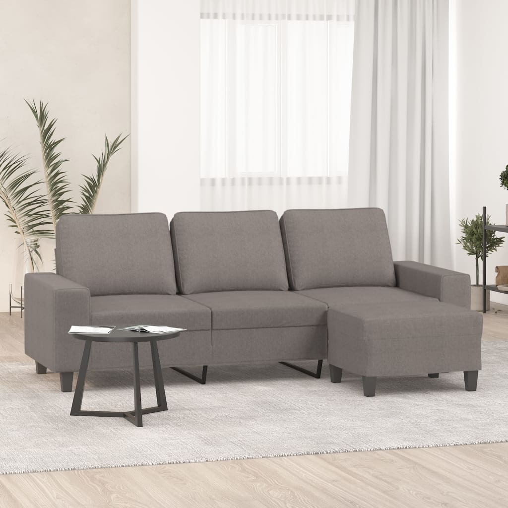 3-Sitzer-Sofa mit Hocker Hellgrau 180 cm Stoff