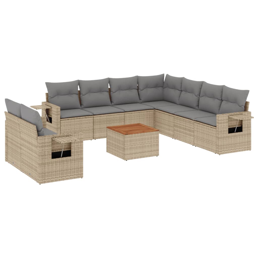 10-tlg. Garten-Sofagarnitur mit Kissen Schwarz Poly Rattan