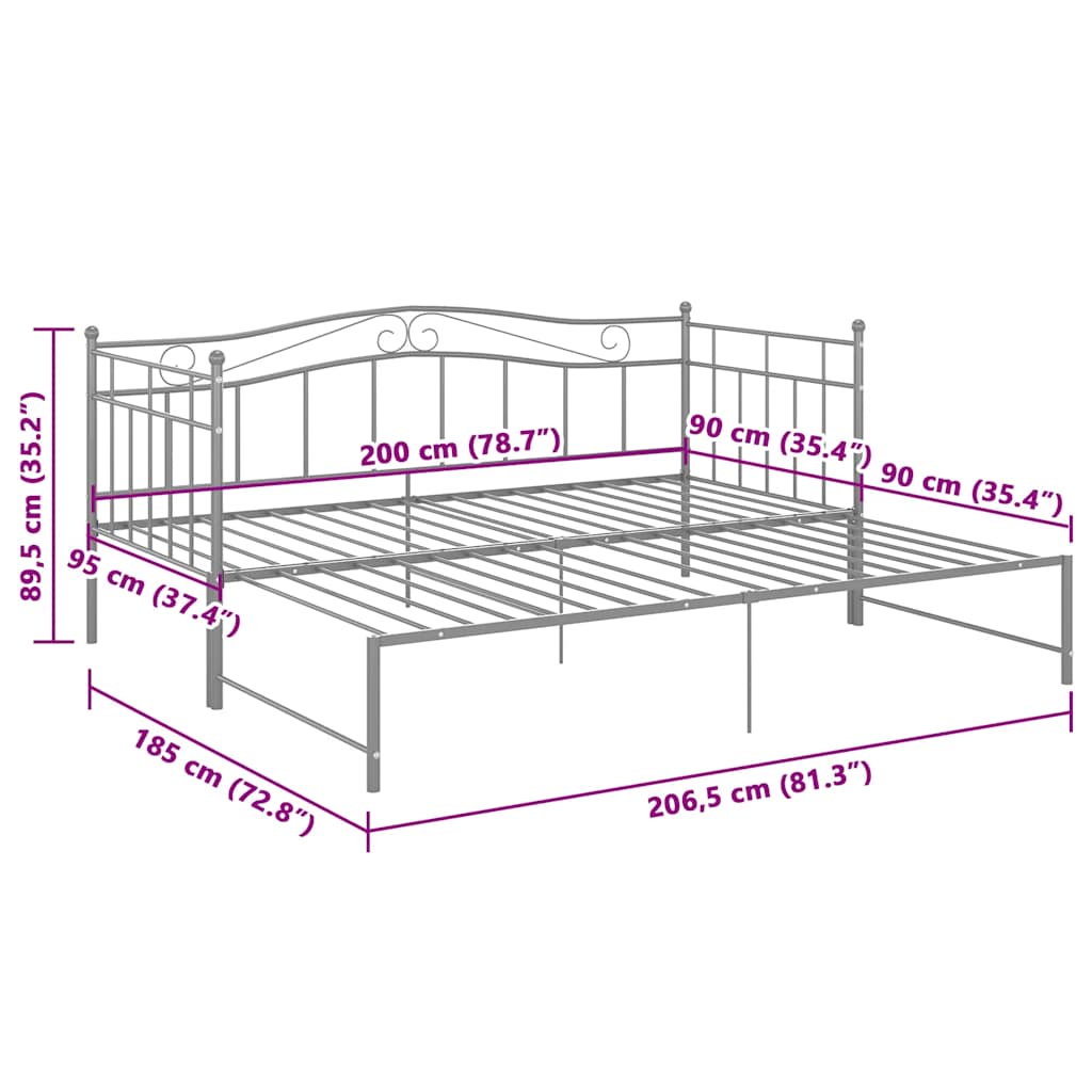 Ausziehsofa Bettgestell Schwarz Metall 90x200 cm