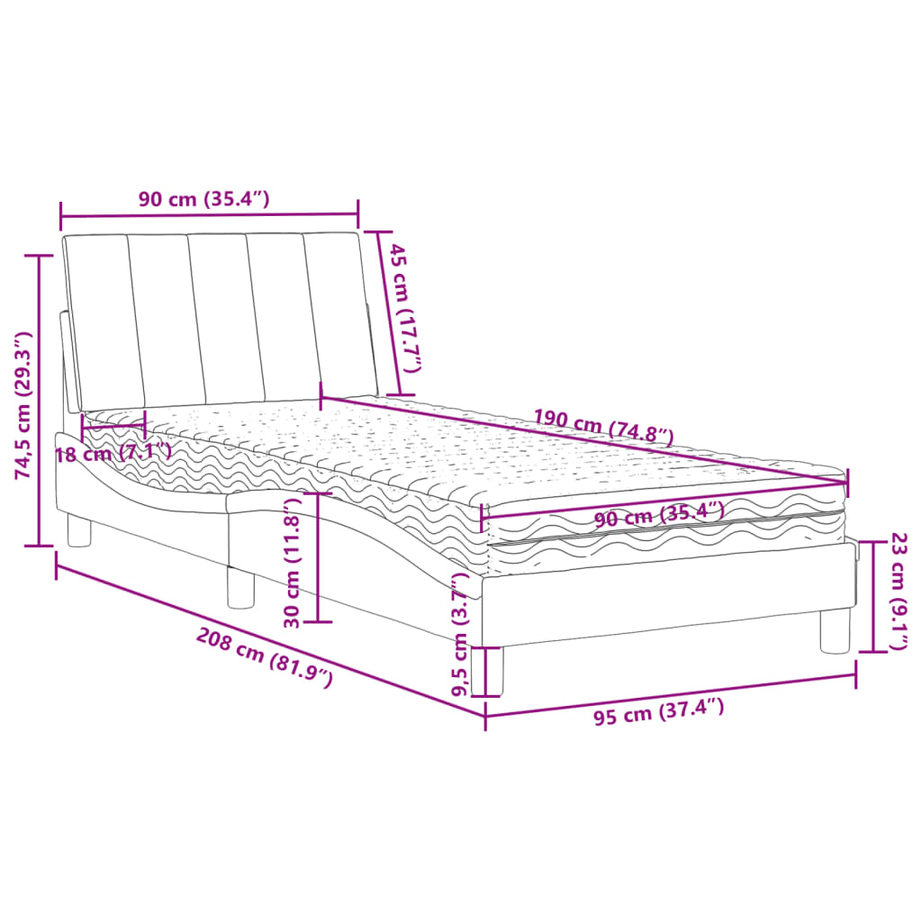 Bett mit Matratze "Hanko" Hellgrau 80x200 cm Samt