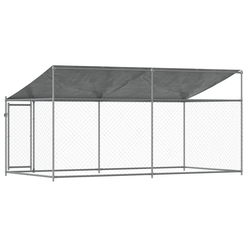 Hundezwinger mit Dach und Tür Grau 2x2x2 m Verzinkter Stahl