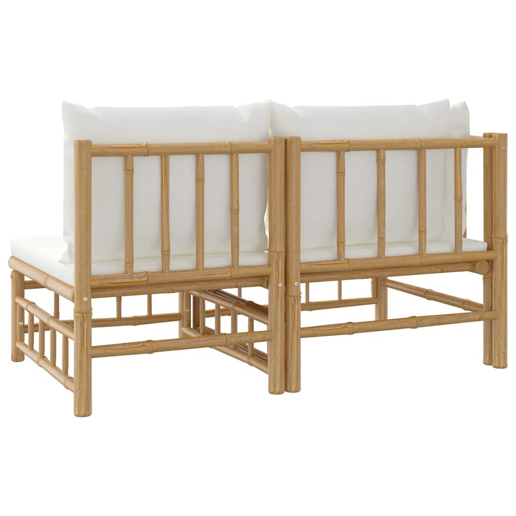 3-tlg. Garten-Lounge-Set mit Kissen Creme Bambus