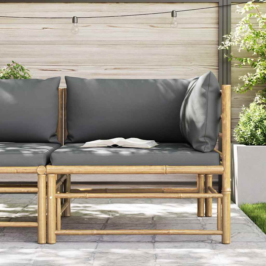 3-tlg. Garten-Lounge-Set mit Kissen Bambus