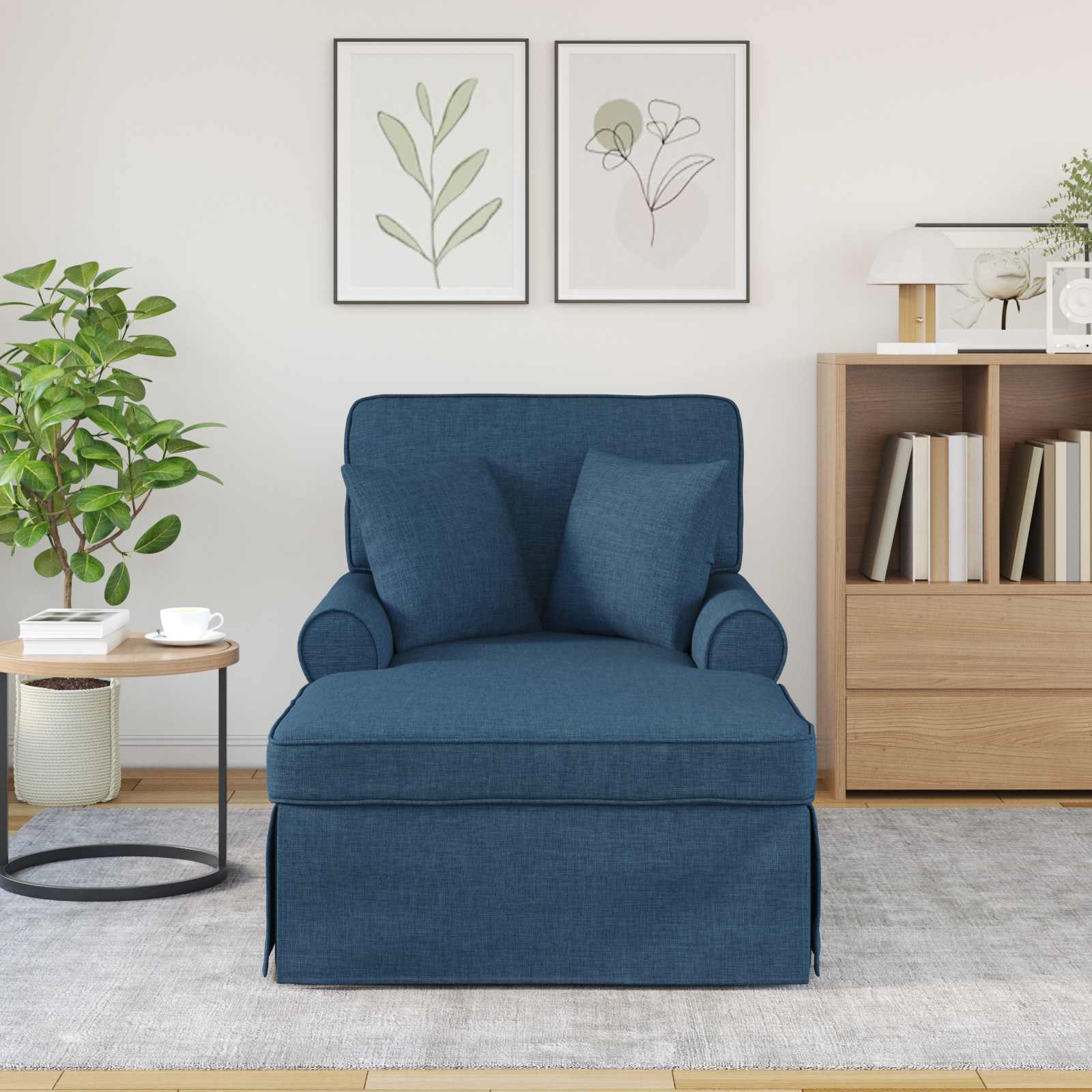 Chaise Lounge mit Rock mit Kissen 3 pcs Hellgrau Stoff