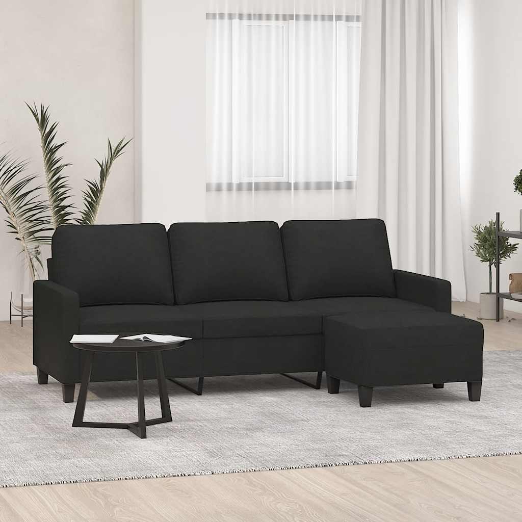 3-Sitzer-Sofa mit Hocker Creme 180 cm Stoff