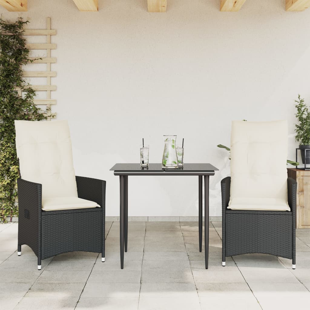 Gartensessel Verstellbar mit Kissen Schwarz Poly Rattan