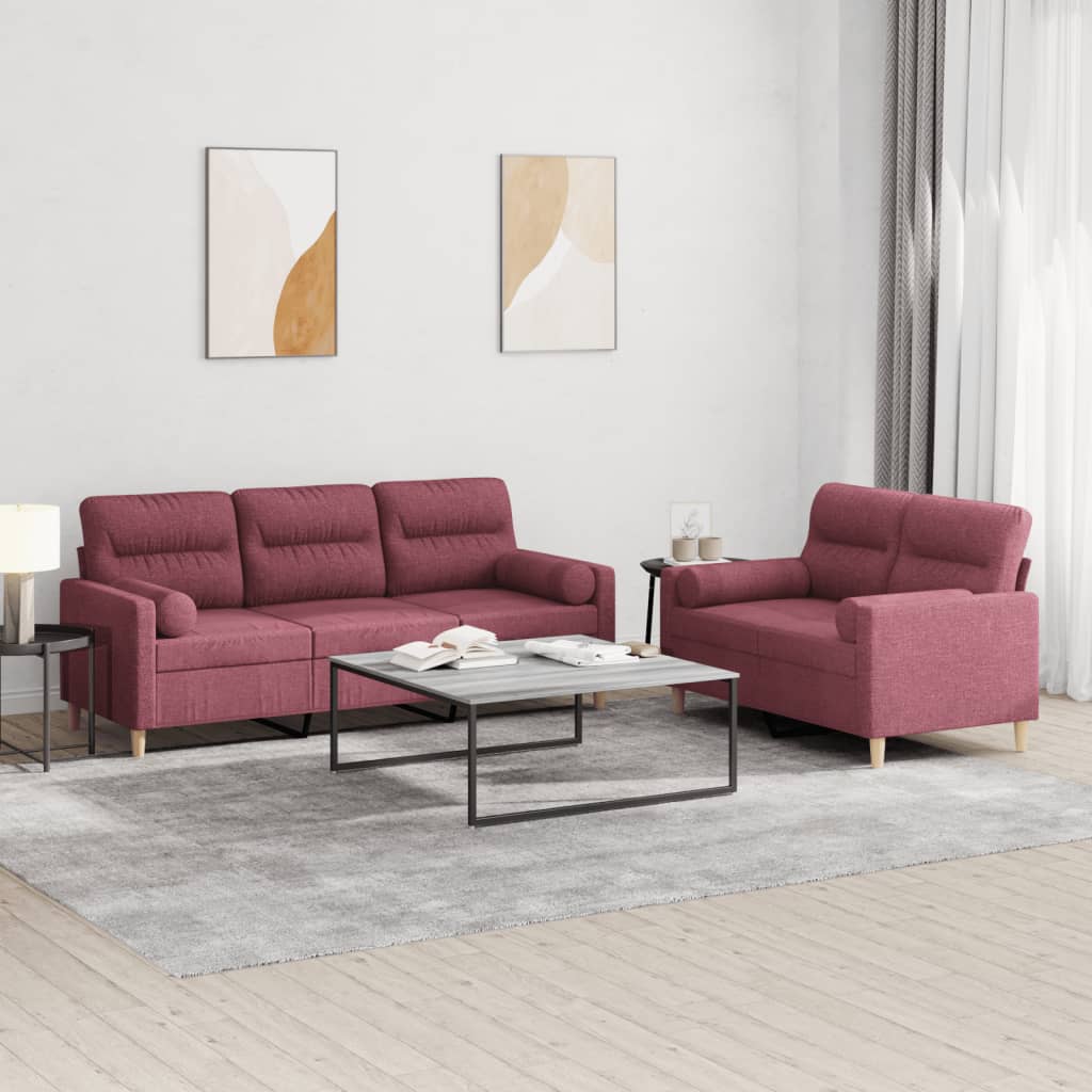 3-tlg. Sofagarnitur mit Kissen Taupe Stoff