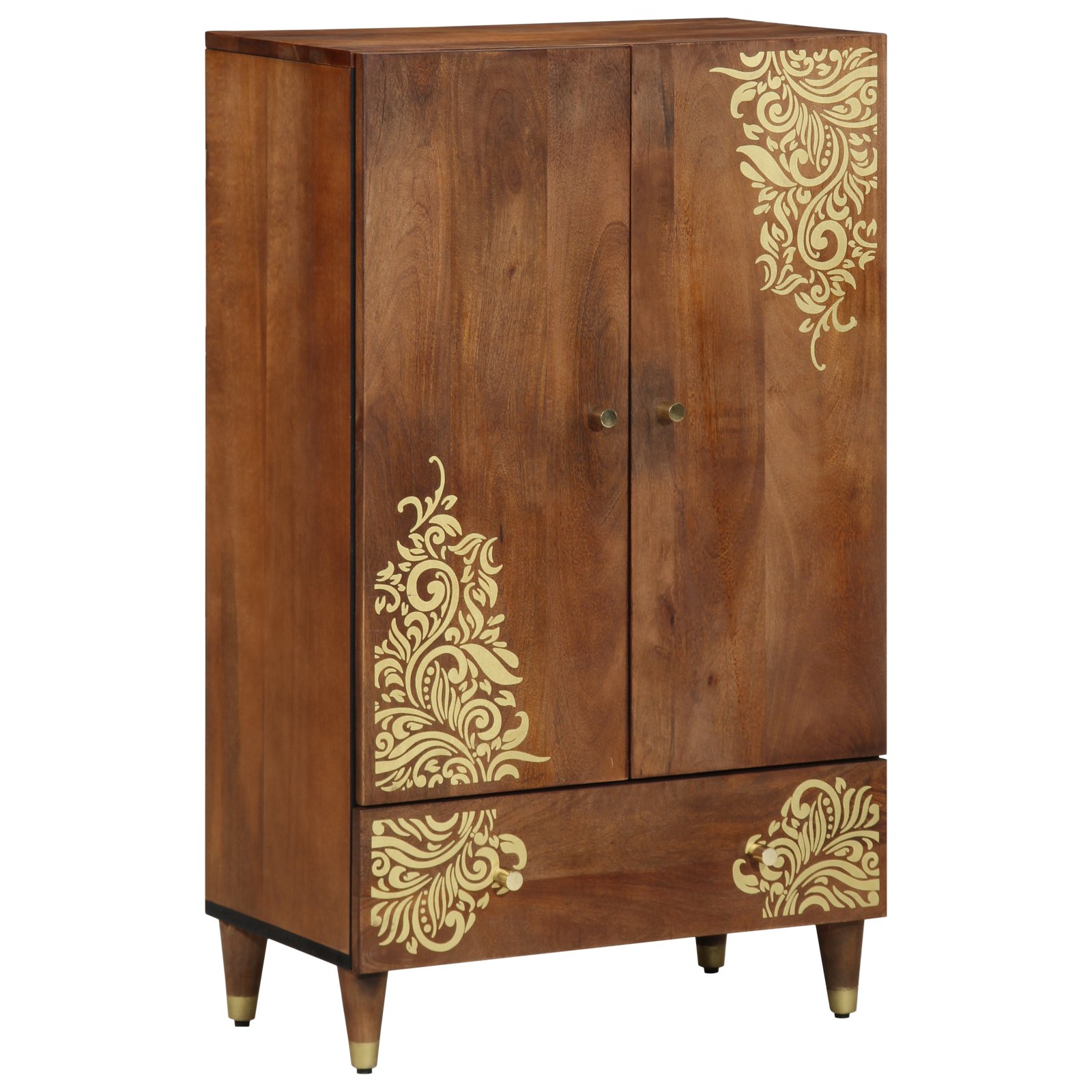 Highboard Grau und Gold 60 x 33 x 100 cm Massivholz Mango