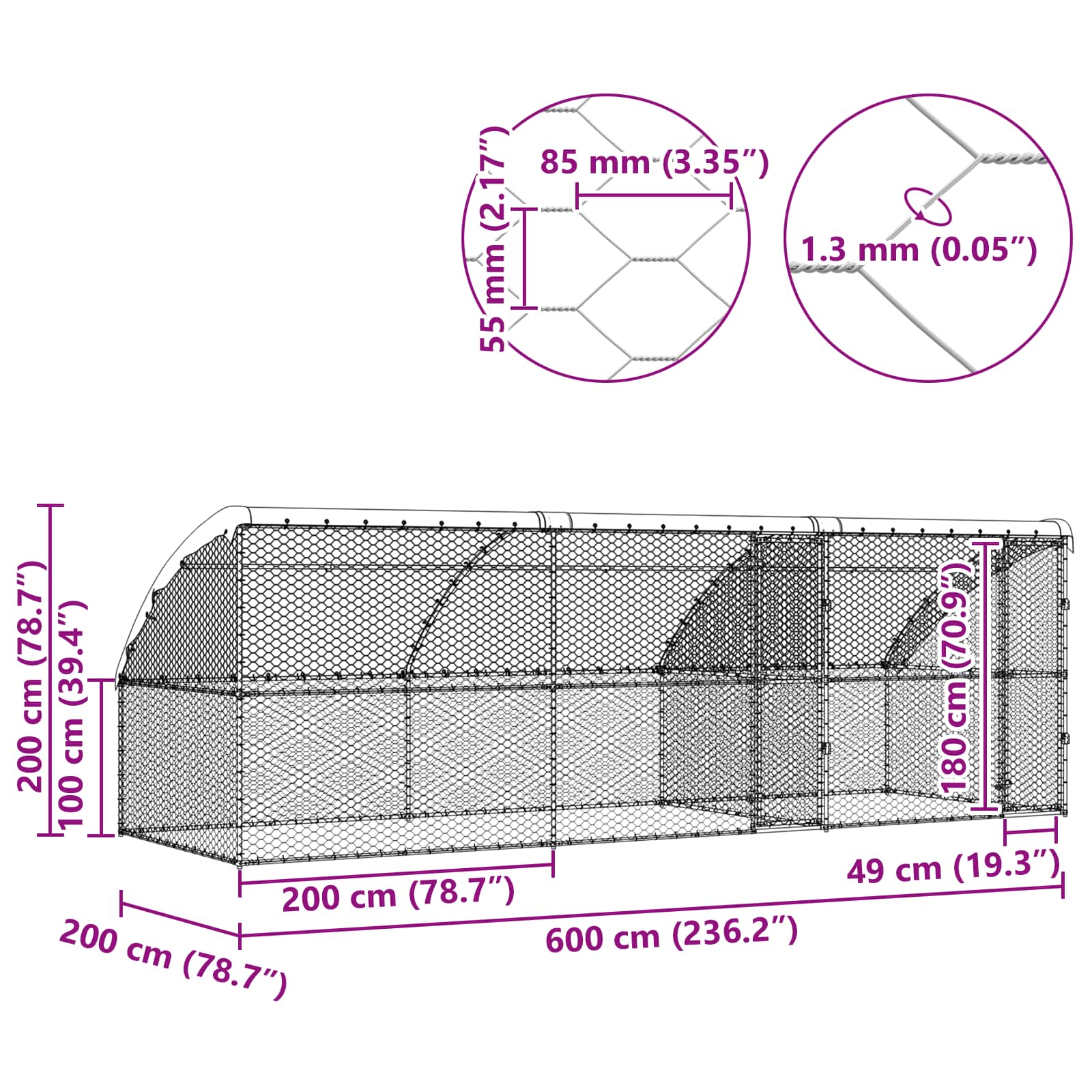 Hundekäfig 2 pcs Silber 4 x 2 x 2 m Verzinkter Stahl