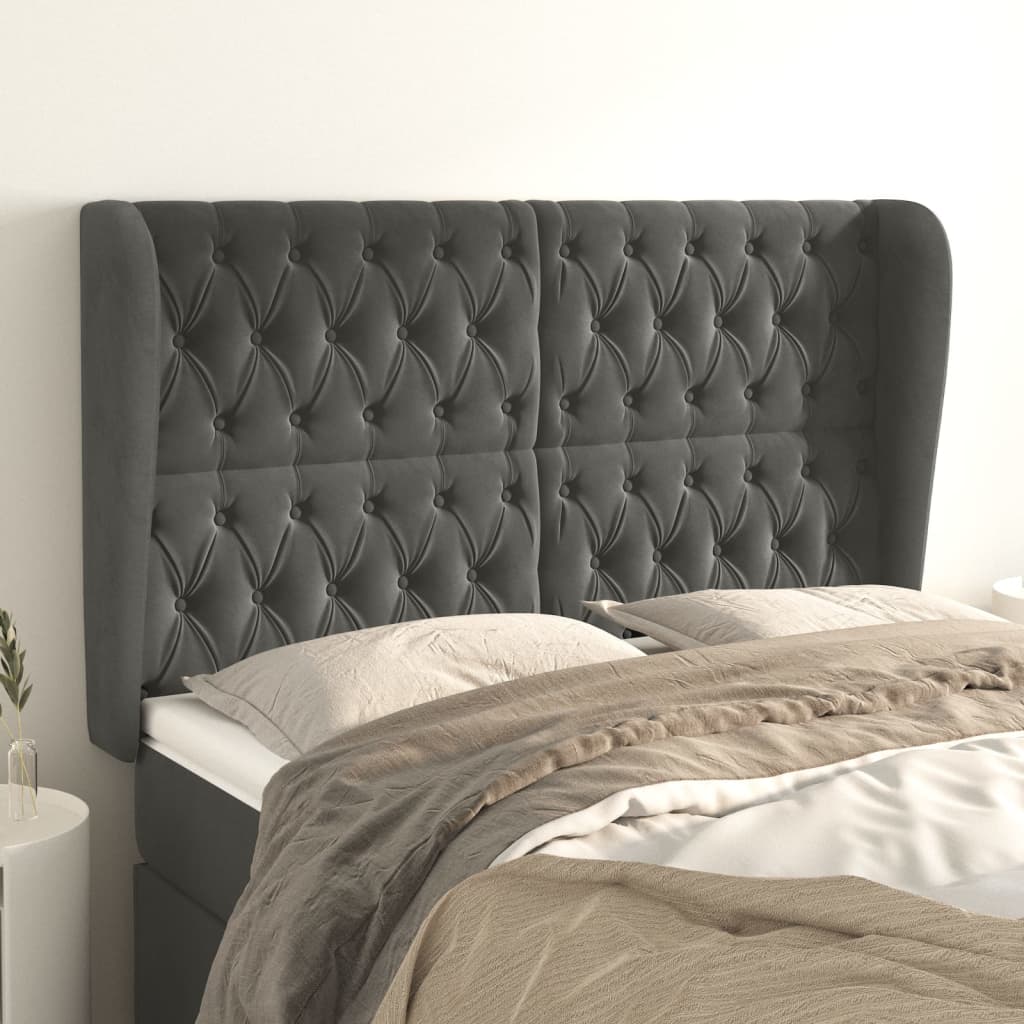 Kopfteil mit Ohren Dunkelblau 93x23x78/88 cm Samt