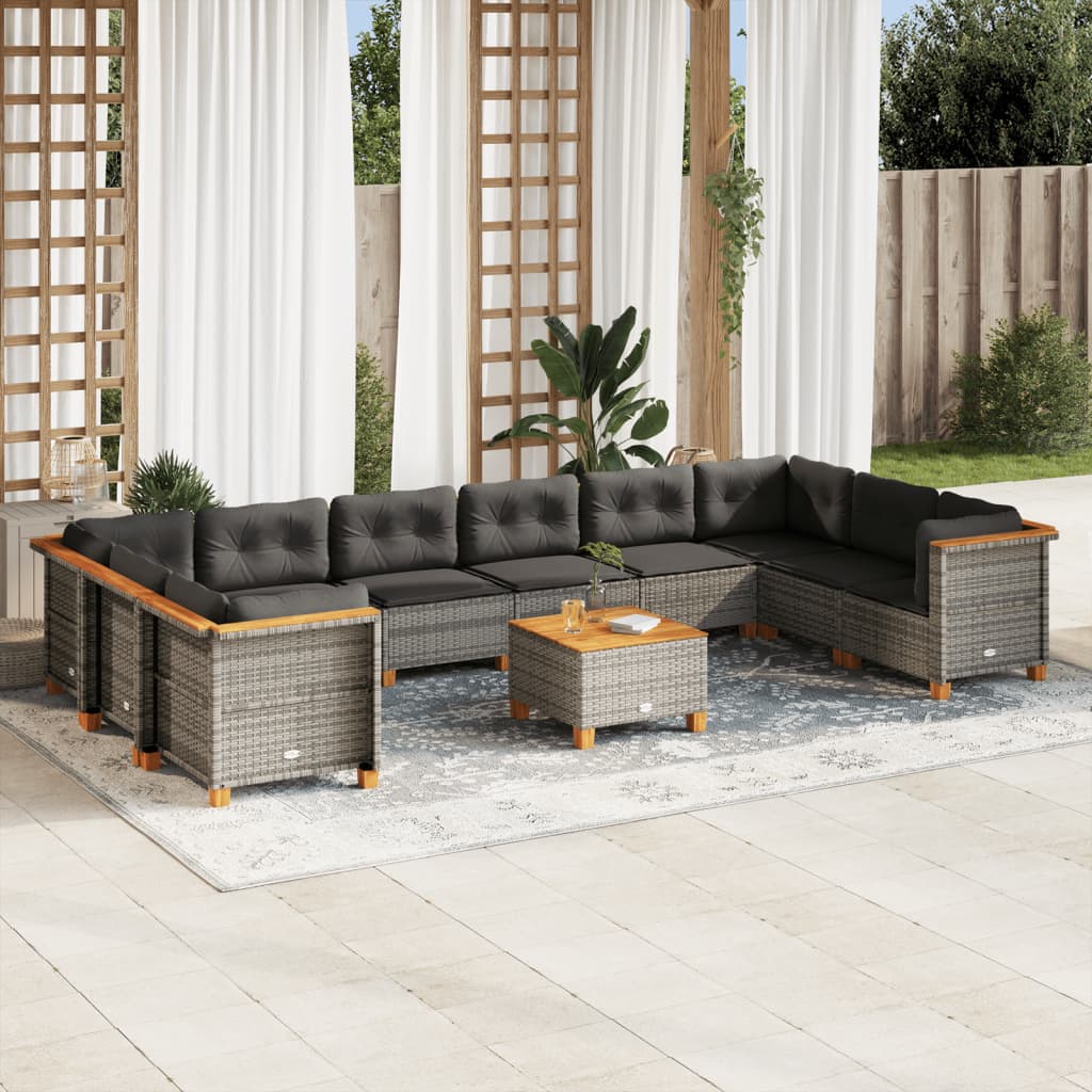 10-tlg. Garten-Sofagarnitur mit Kissen Beige Poly Rattan