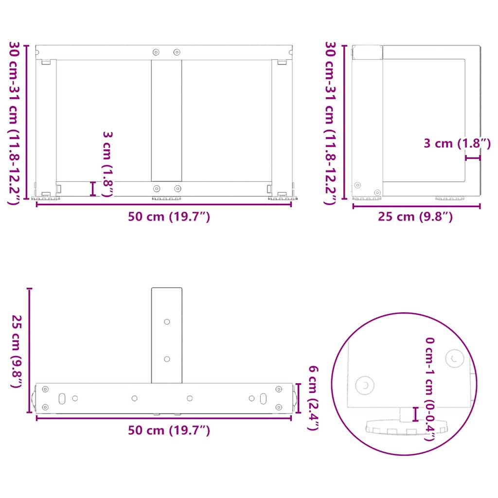 Couchtischbeine T-Form 2 Stk. Schwarz 30x25x(30-31) cm Stahl