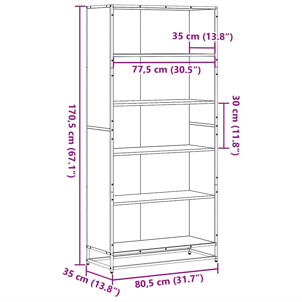 Bücherregal Schwarz 60x35x139 cm Holzwerkstoff