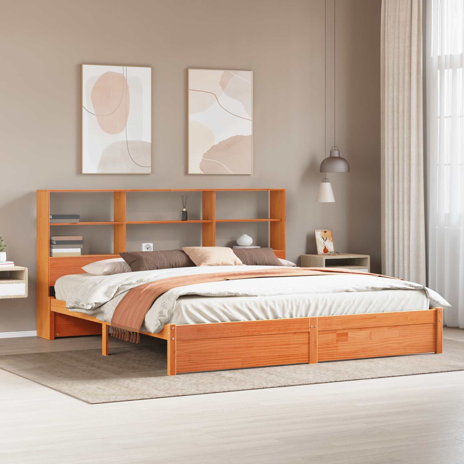 Bettgestell mit Aufbewahrungskopfteil Wachsbraun 150 x 200 cm