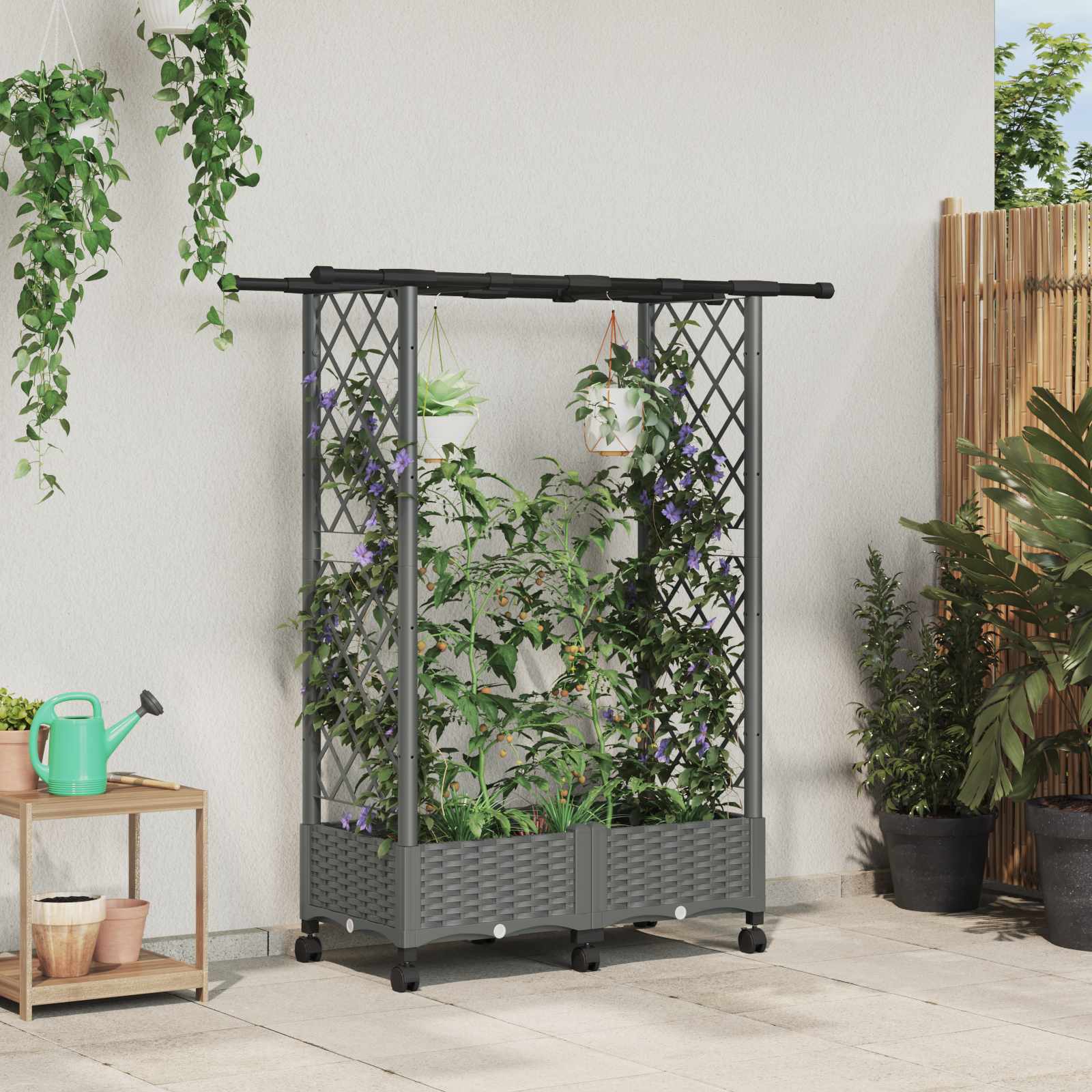 Hochbeet mit Rankgitter und Dach Braun 124 x 40 x 123 cm PP