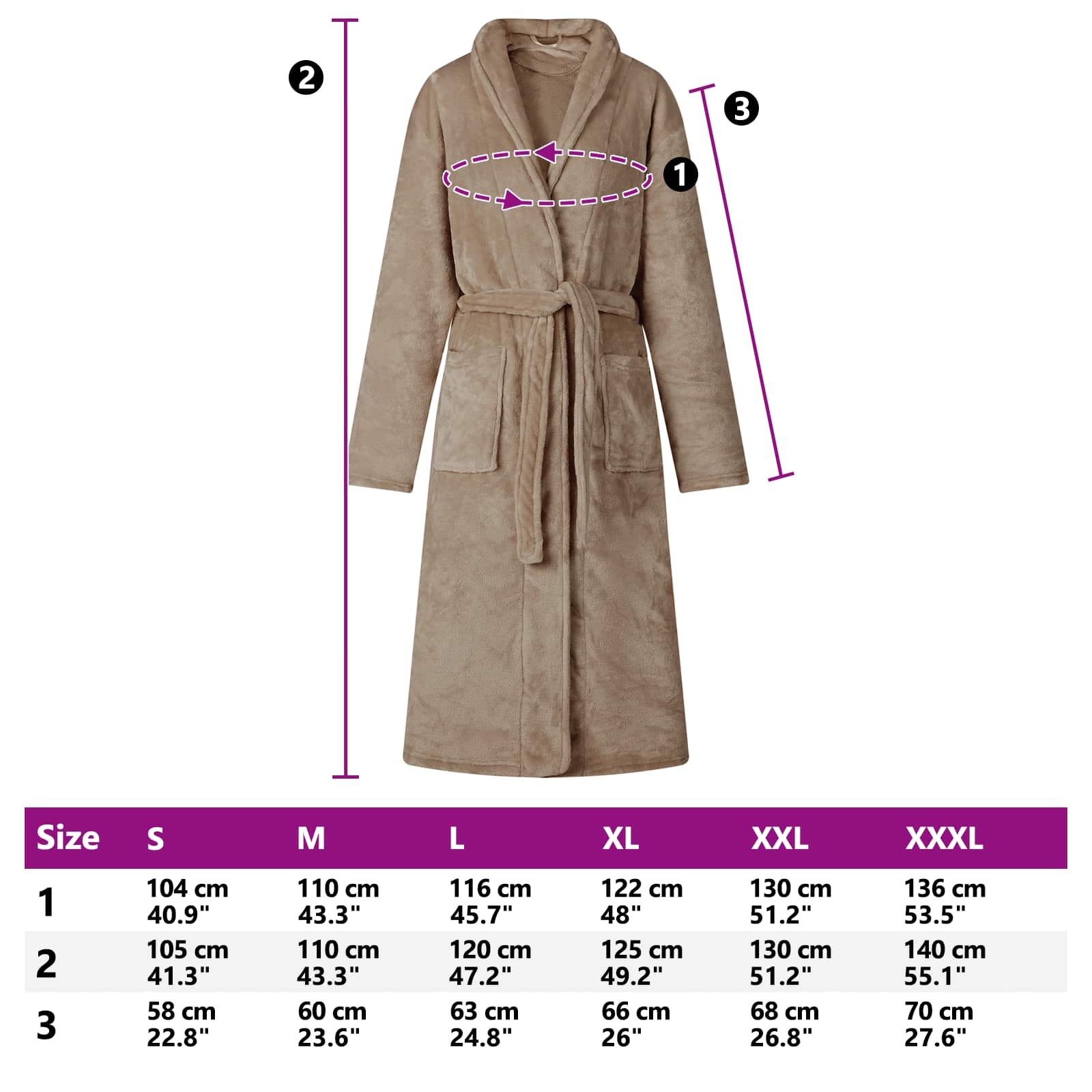 Bademantel ohne Kapuze Beige S Flanell