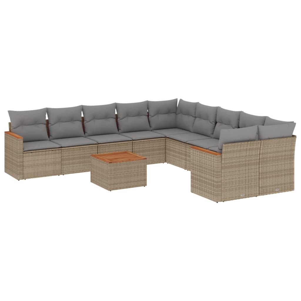 10-tlg. Garten-Sofagarnitur mit Kissen Schwarz Poly Rattan