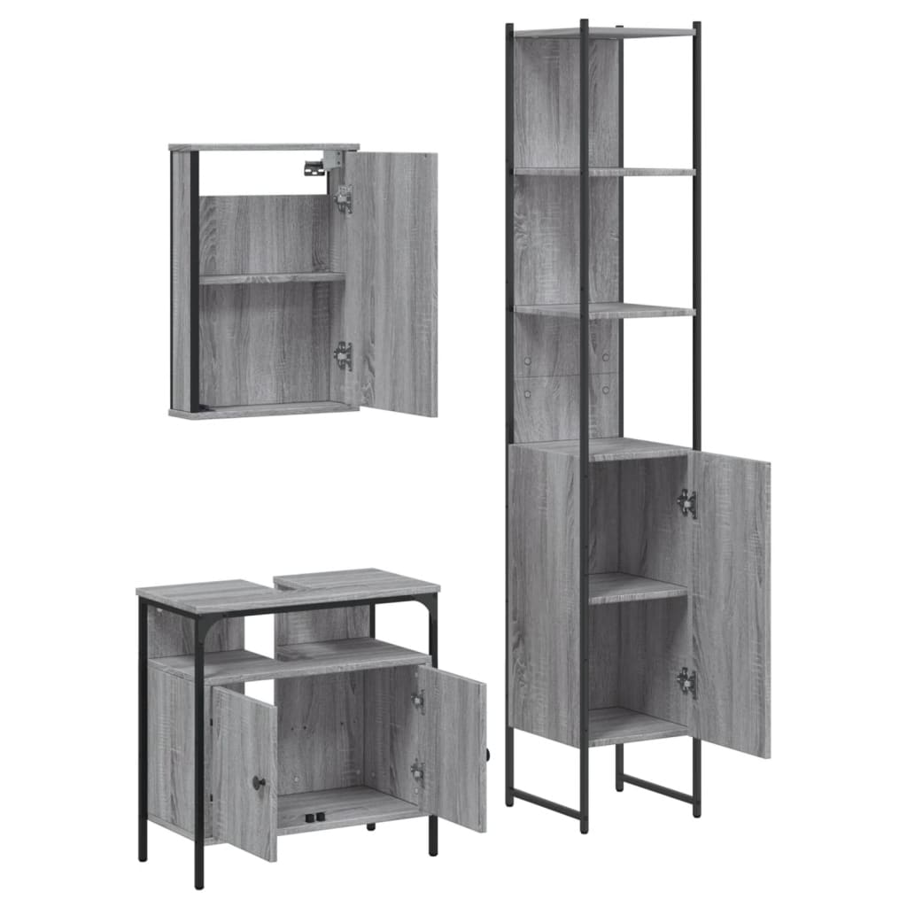 3-tlg. Badmöbel-Set Räuchereiche Holzwerkstoff
