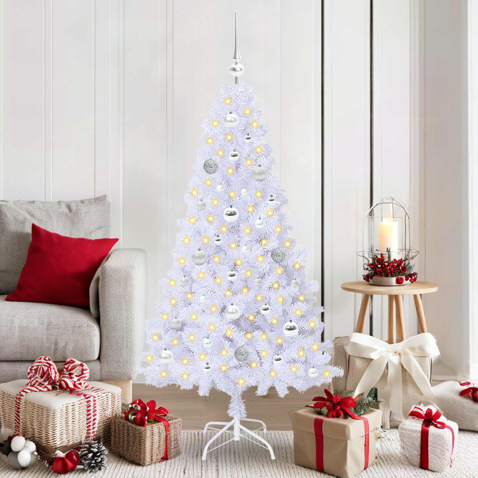 Künstlicher Weihnachtsbaum Weiß 120 cm PVC und Stahl