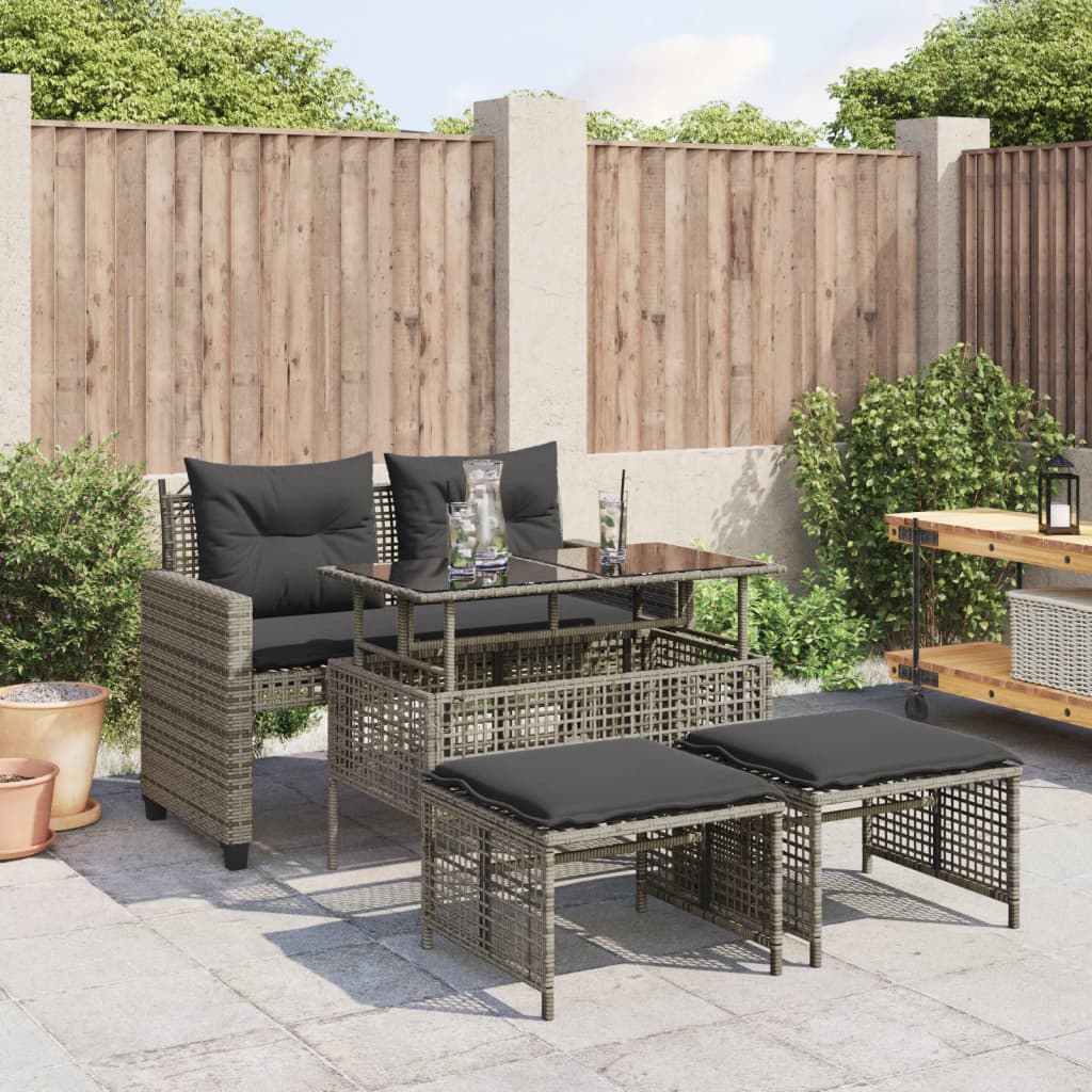 4-tlg. Garten-Sofagarnitur mit Kissen Schwarz Poly Rattan Glas