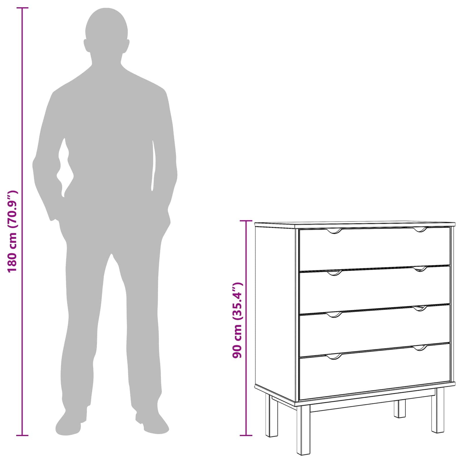 Schubladenschrank OTTA 76,5x39,5x90 cm Massivholz