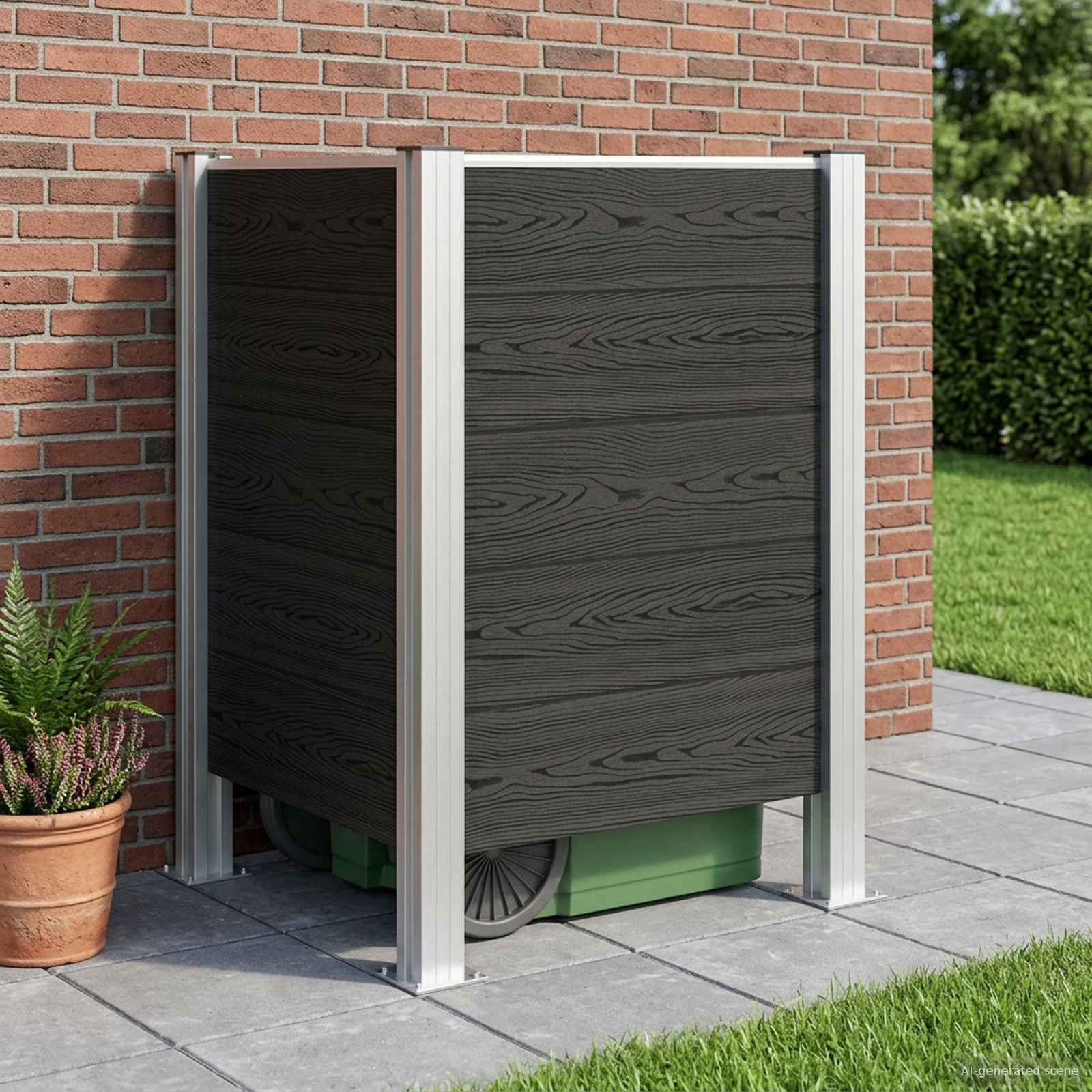 Mülltonnenzaun Braun 161 x 85 x 115 cm Aluminium und WPC