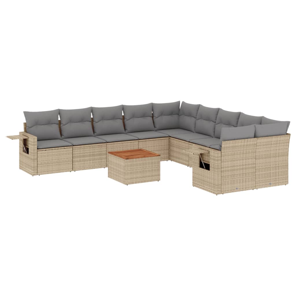 11-tlg. Garten-Sofagarnitur mit Kissen Schwarz Poly Rattan