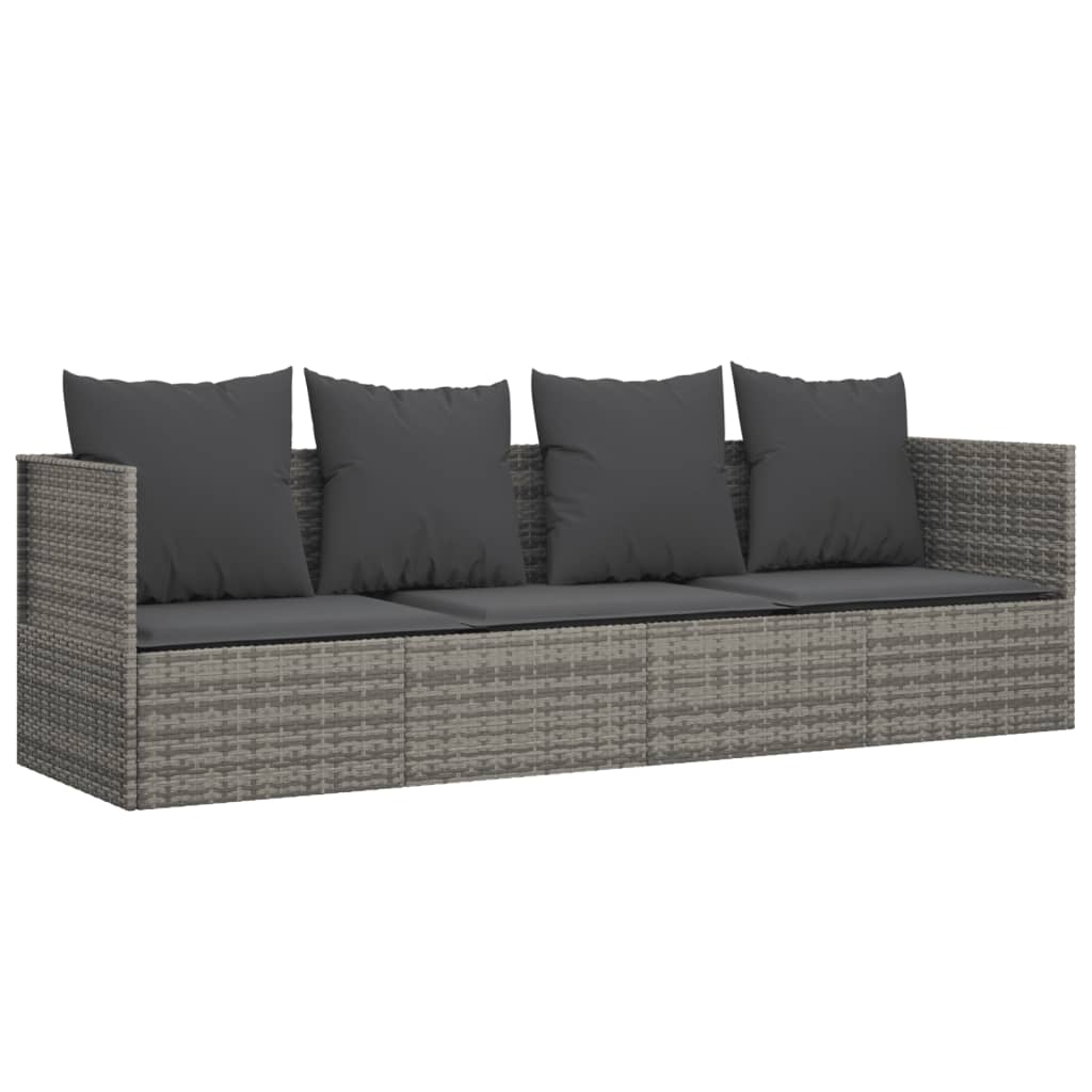 Outdoor-Loungebett mit Kissen Braun Poly Rattan