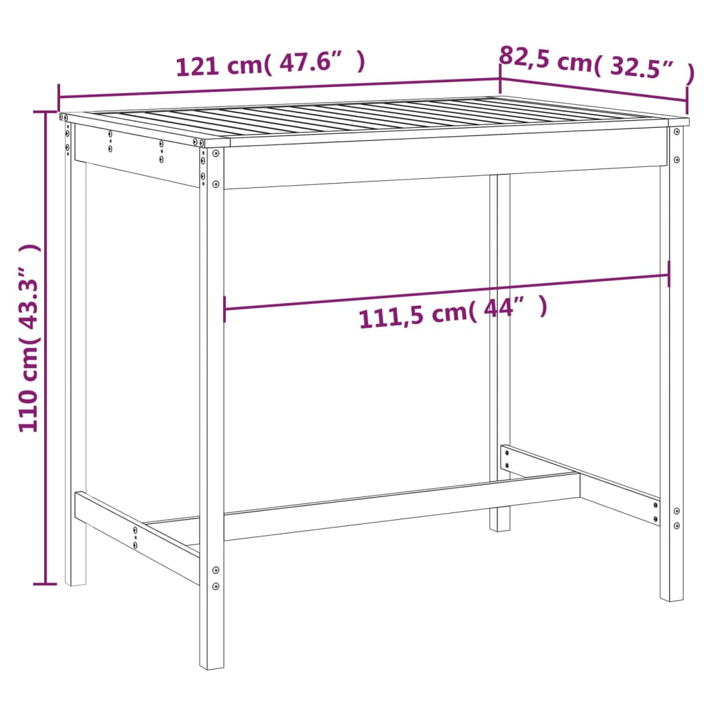 Gartentisch 82,5x82,5x110 cm Massivholz Kiefer