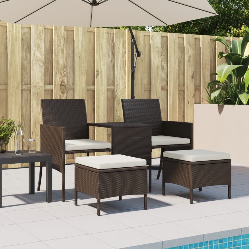 2-Sitzer-Gartensofa mit Teetisch und Hocker Poly Rattan Grau