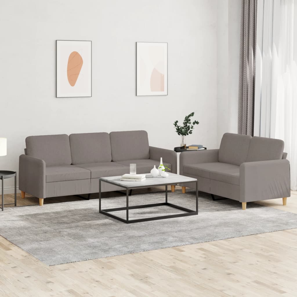 3-tlg. Sofagarnitur mit Kissen Braun Stoff