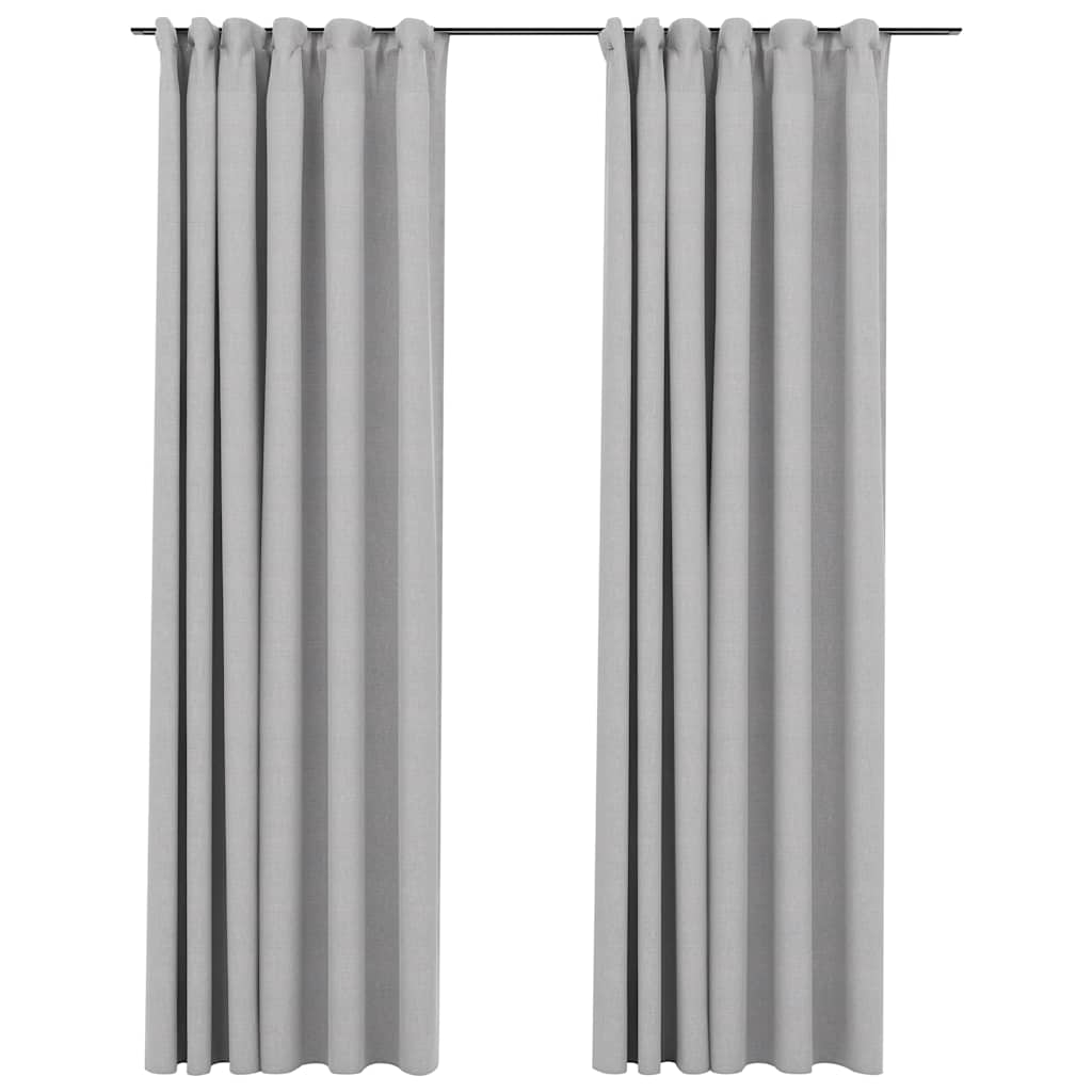 Verdunkelungsvorhänge Haken Leinenoptik 2Stk. Schwarz 140x175cm